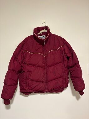 Gerry G vintage down puffer jacket in burgundy with cream piping Medium-large